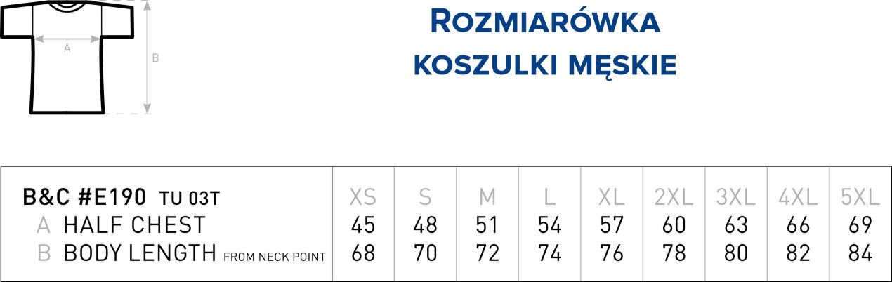 Rozmiarówka koszulek męskich